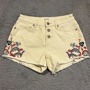 Shyanne Embroidered Floral Shorts Women's 28 28x3 Off-White Button Fly Raw‎ Hem